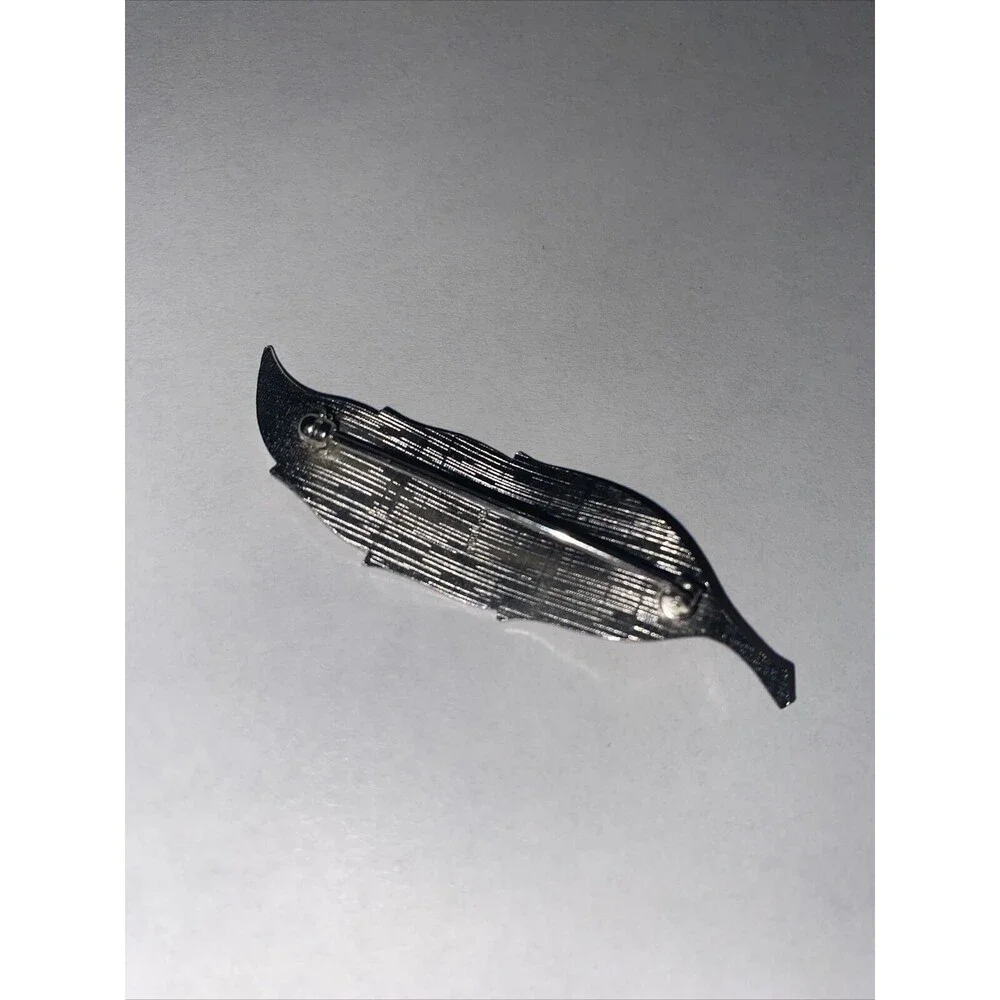 Designer Hedy Frosted Sterling Silver Signed Leaf Brooch Pin Brown Top Metal